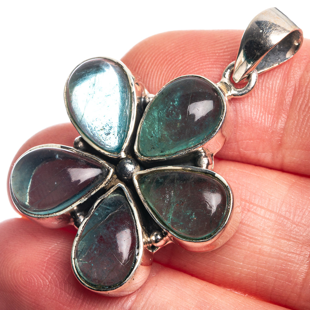 Blue Fluorite 925 Sterling Silver Pendant 1 1/2"