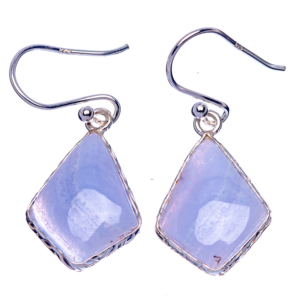 Blue Lace Agate Earrings 1 1/4" (925 Sterling Silver) E1720
