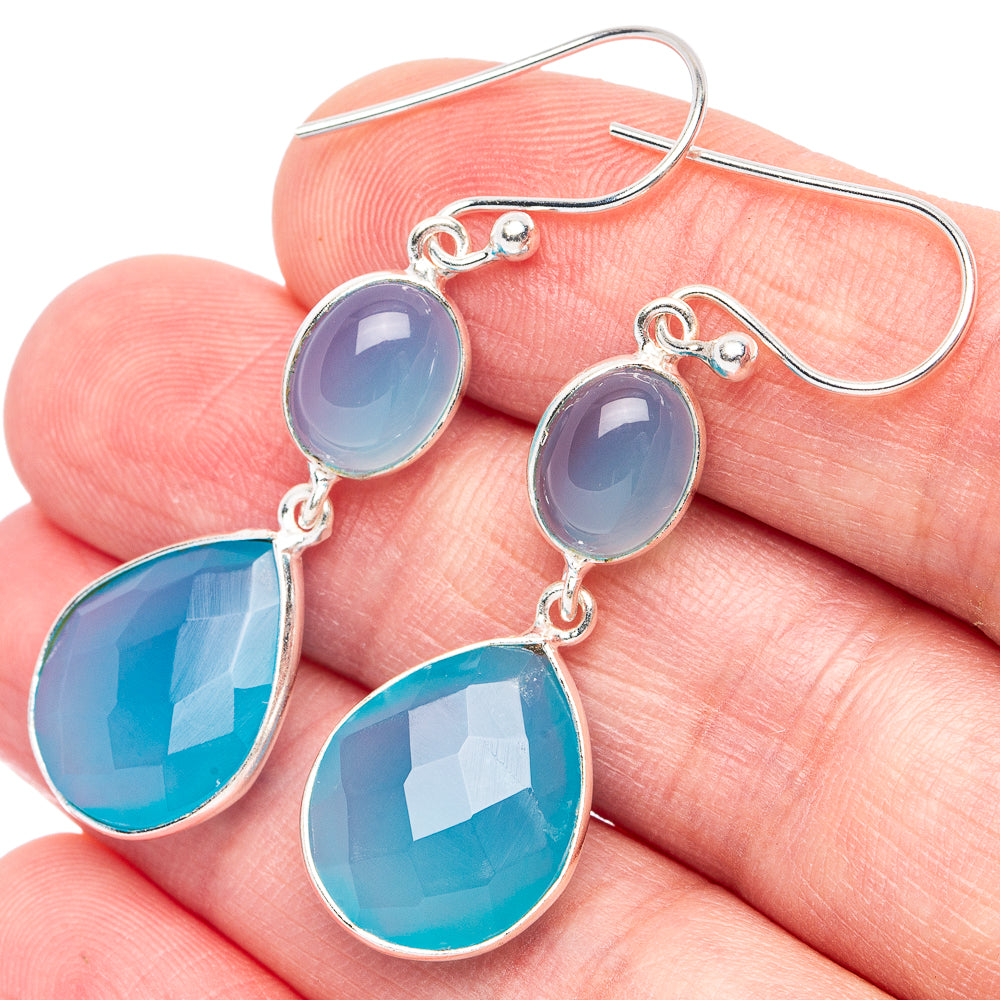 Chalcedony Earrings 1 3/4" (925 Sterling Silver) E2914