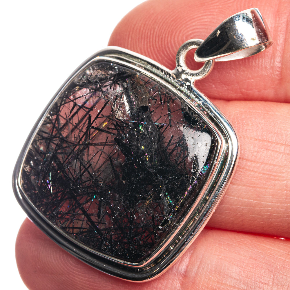 Tourmalinated Quartz 925 Sterling Silver Pendant 1 3/8"