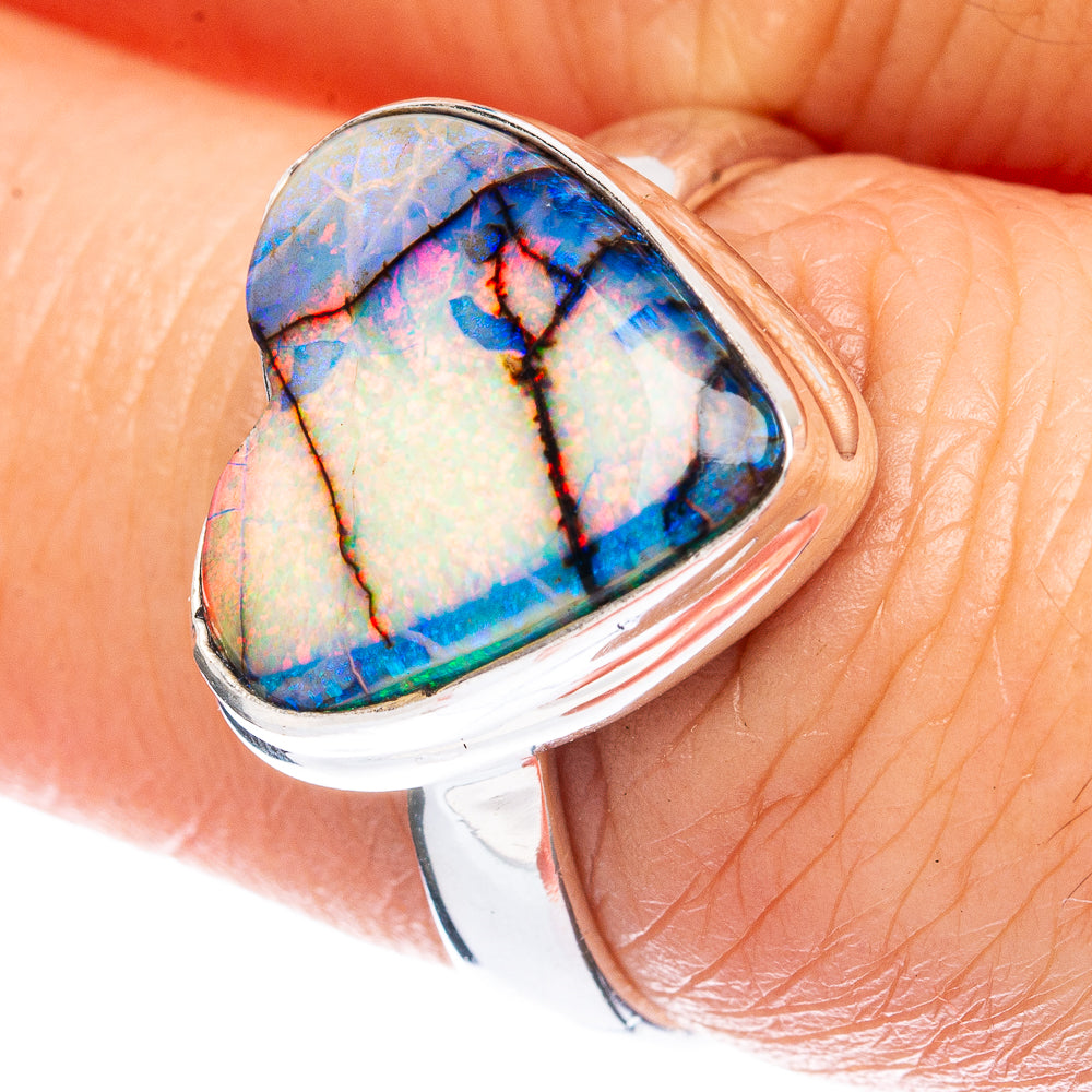 Rare Sterling Opal Heart Ring Size 7.25 (925 Sterling Silver) R2839