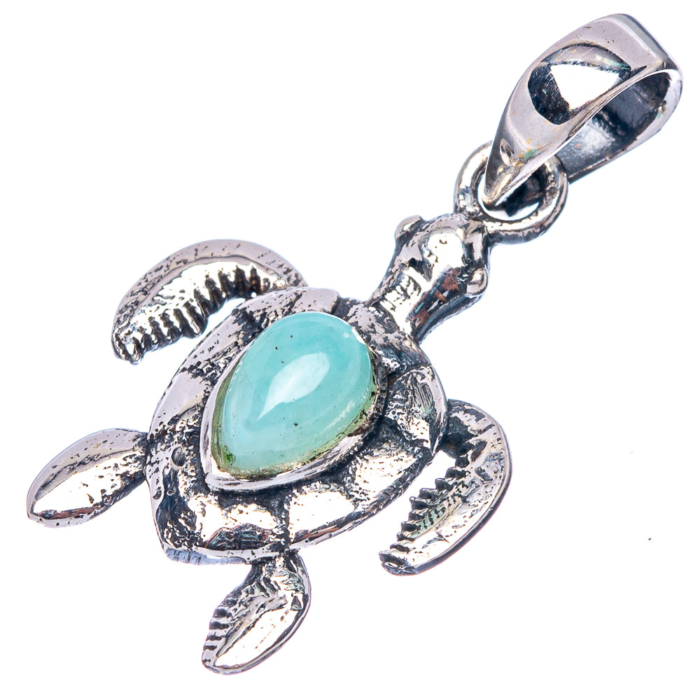 Natural Aquamarine Seaturtle Dainty Pendant 1 1/8" (925 Sterling Silver) P43546