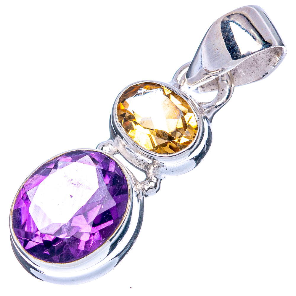 Faceted Amethyst, Citrine Pendant 1 1/4" (925 Sterling Silver) P42033