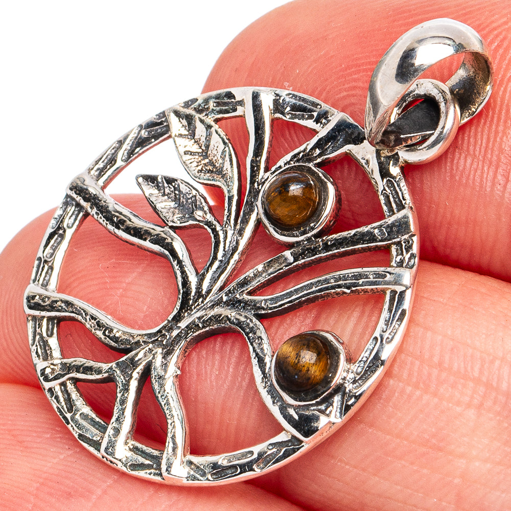 Dainty Tiger Eye Tree Pendant 1 1/4" (925 Sterling Silver) P45217