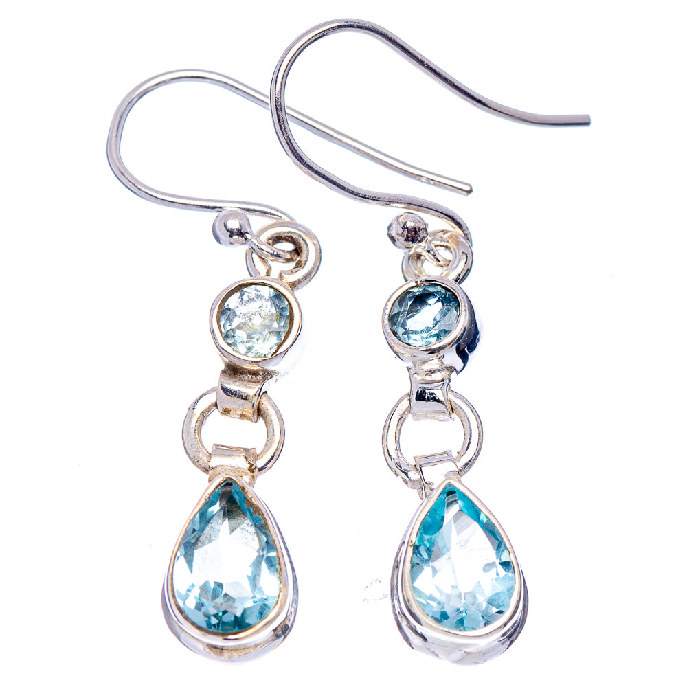 Blue Topaz Earrings 1 3/8" (.925 Sterling Silver)