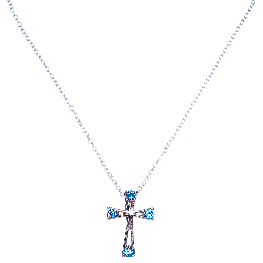 Blue Topaz Cross Necklace 17 7/8" (925 Sterling Silver) N90036
