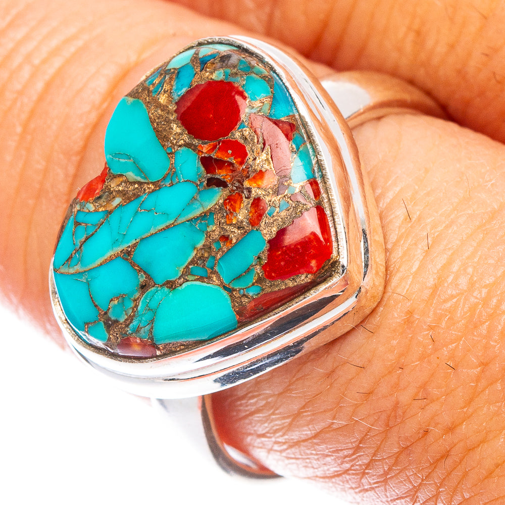 Blue Copper Composite Turquoise Heart Ring Size 9 (925 Sterling Silver) R7109