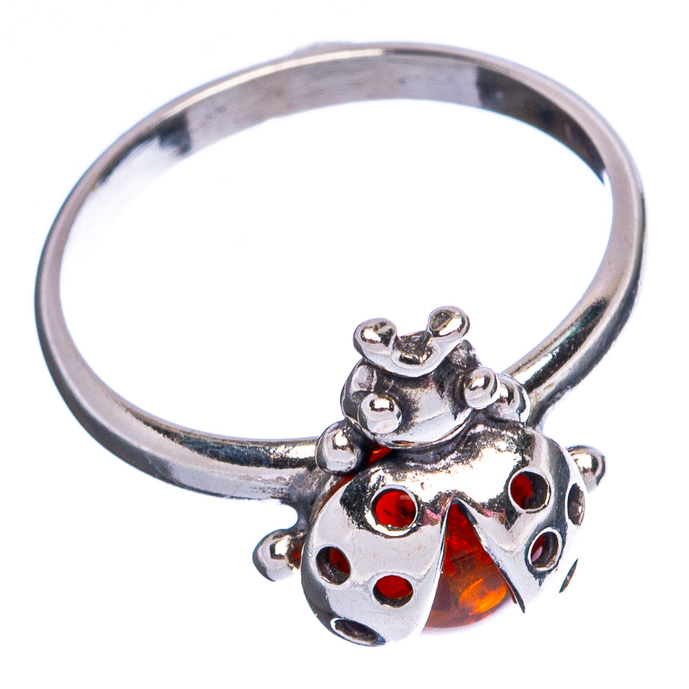 Baltic Amber Ladybug Ring Size 6.75 (.925 Sterling Silver)