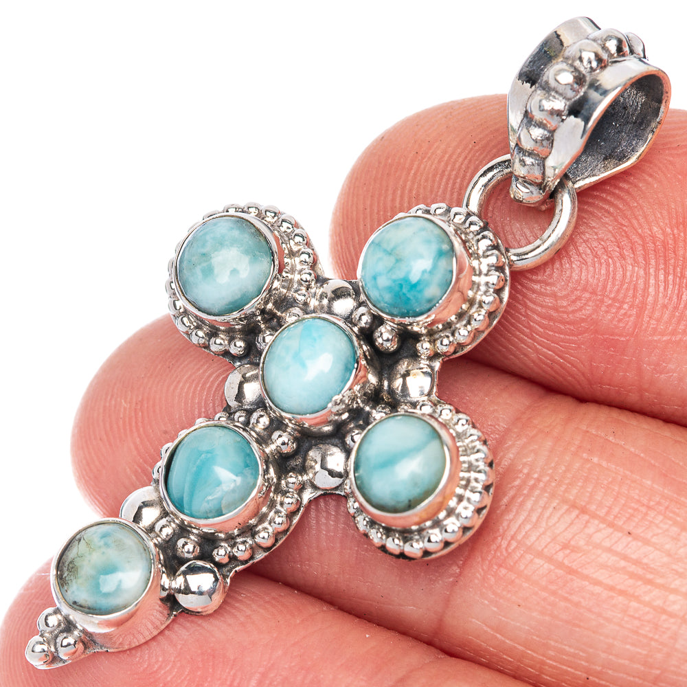 Larimar Cross Pendant 1 5/8" (925 Sterling Silver) P40828