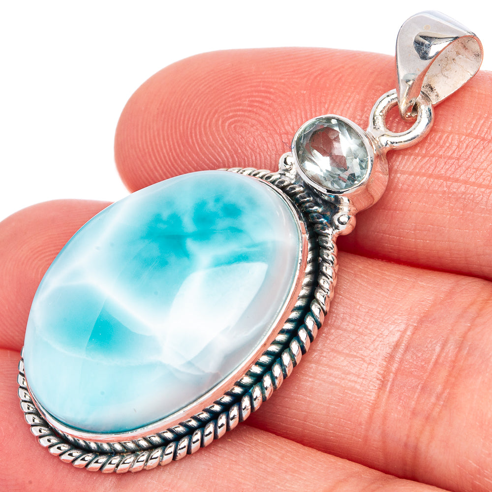 Larimar, Blue Topaz Pendant 1 7/8" (925 Sterling Silver) P41299