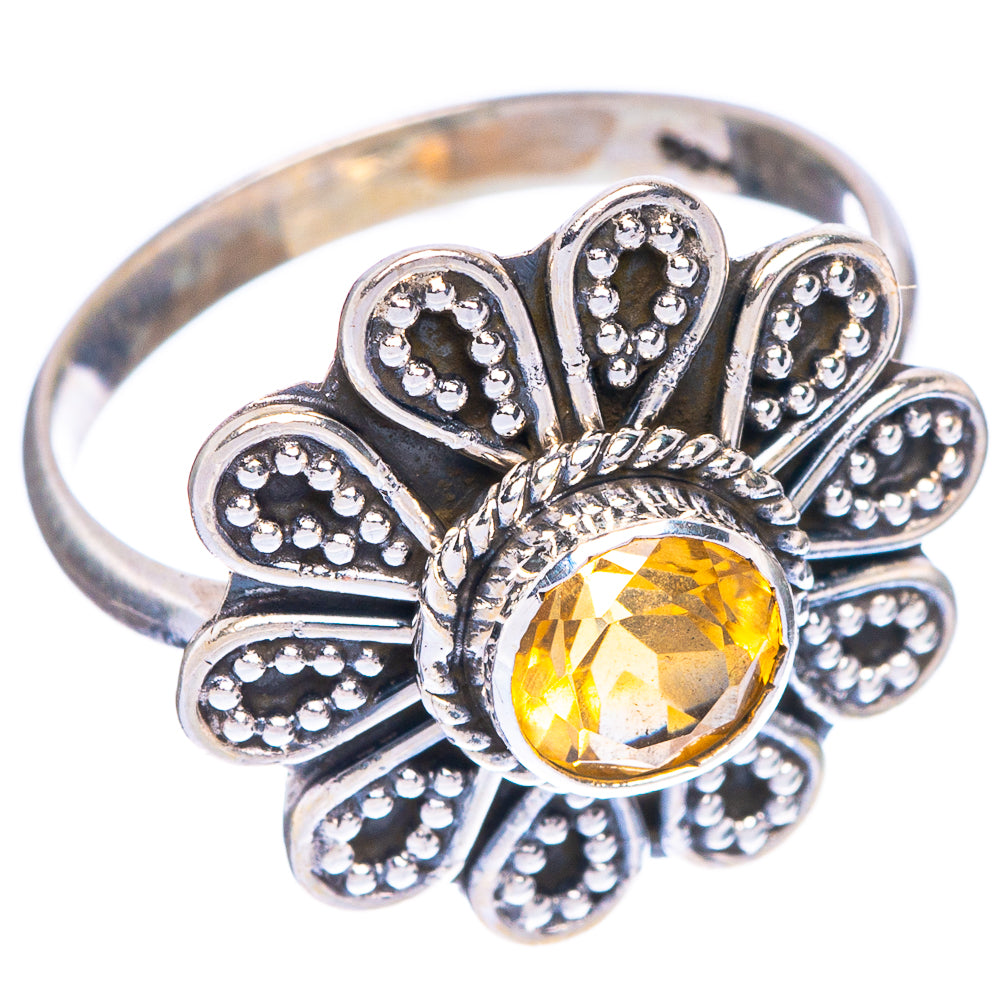 Faceted Citrine Flower Ring Size 7 (925 Sterling Silver) R1088
