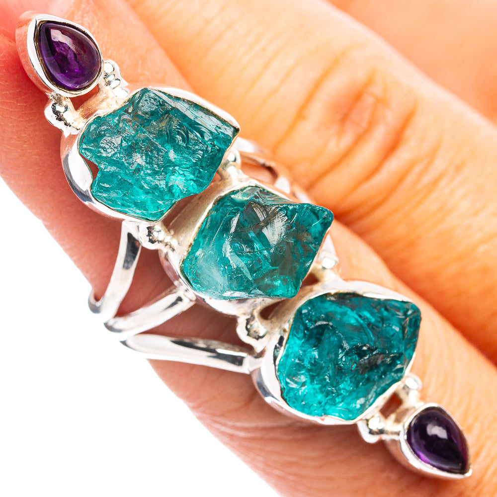 Premium Blue Fluorite, Amethyst Ring Size 6.25 (.925 Sterling Silver)