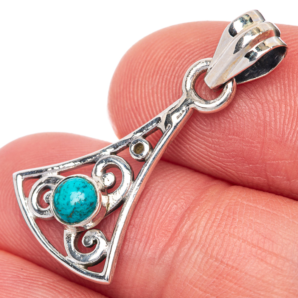 Tibetan Turquoise Dainty Pendant 1 1/8" (925 Sterling Silver) P39887