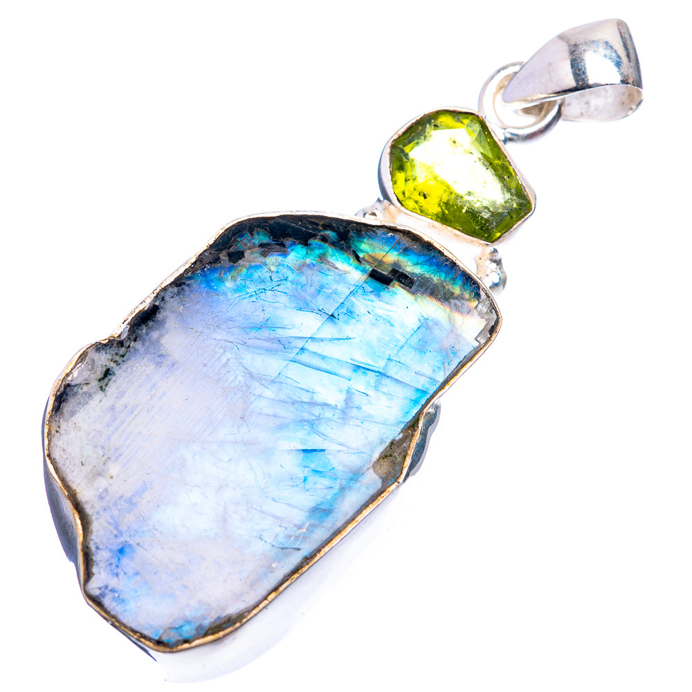 Rainbow Moonstone, Peridot Pendant 2 1/8" (925 Sterling Silver) P38908