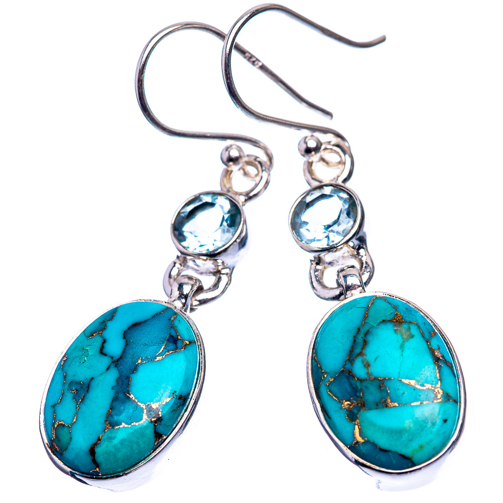 Blue Copper Composite Turquoise, Blue Topaz Earrings 1 5/8" (925 Sterling Silver) E432401