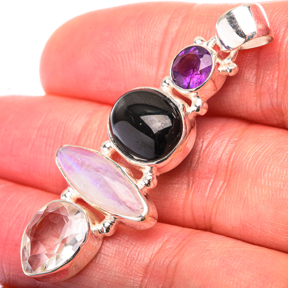 White Quartz, Rainbow Moonstone, Star Diopside, Amethyst Pendant 1 7/8" (925 Sterling Silver) PD38588