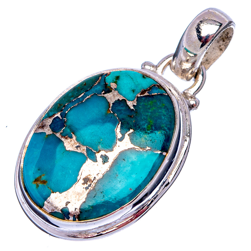 Blue Copper Turquoise Pendant 1 3/8" (.925 Sterling Silver)