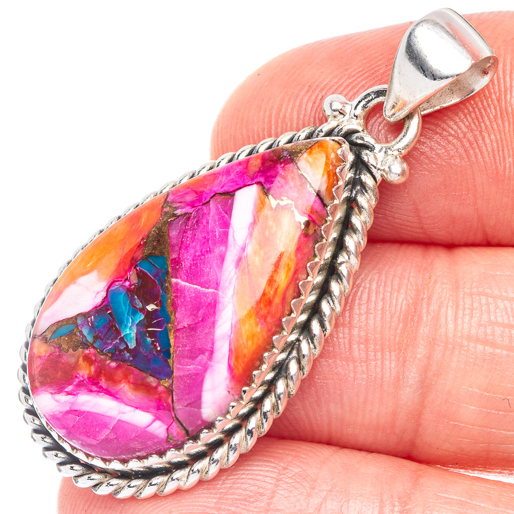 Kingman Pink Dahlia Turquoise Pendant 1 5/8" (925 Sterling Silver) P44543