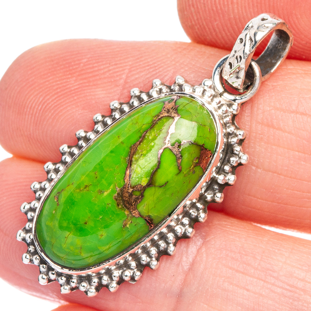 Green Copper Composite Turquoise Pendant 1 3/8" (925 Sterling Silver) P40346