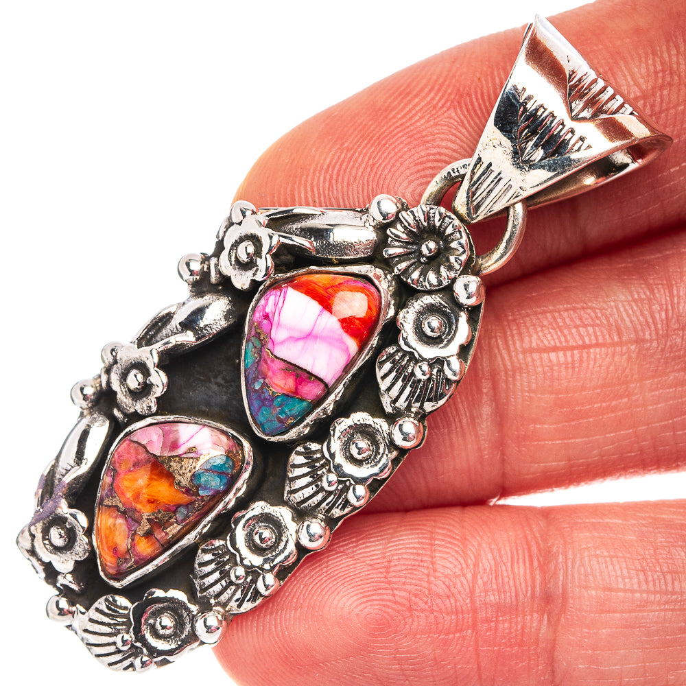 Exclusive Pink Dahlia Mohave Turquoise Pendant 2 1/8" (.925 Sterling Silver)