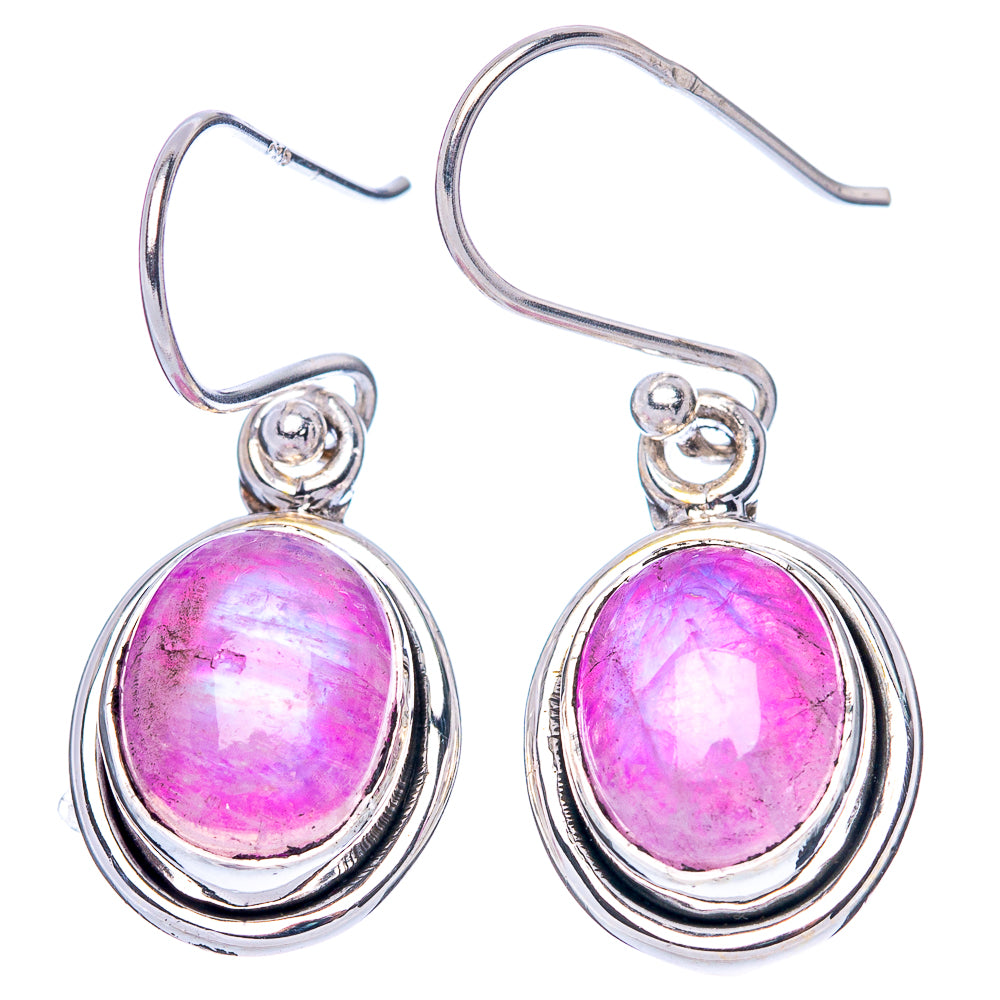 Pink Moonstone Earrings 1 1/8" (925 Sterling Silver) E1378
