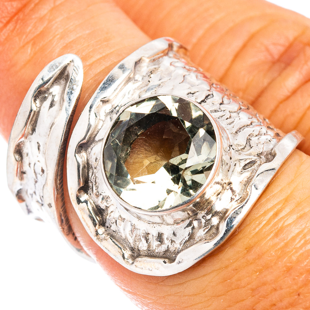 (Classic Series) Green Amethyst Ring Size 6 Adjustable (.925 Sterling Silver)