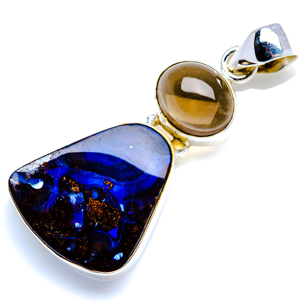 Boulder Opal, Smoky Quartz 925 Sterling Silver Pendant 1 3/4" (925 Sterling Silver) PD38373