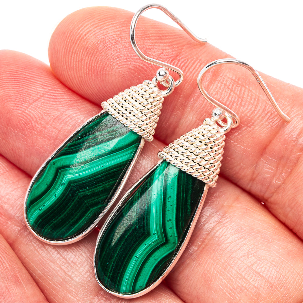 Malachite Earrings 1 5/8" (925 Sterling Silver) E1881