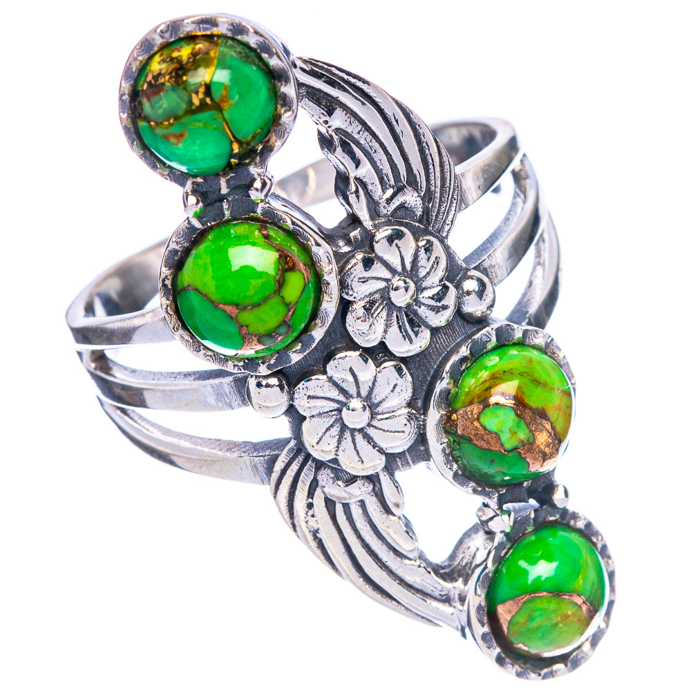 Green Copper Composite Turquoise Flower Ring Size 10 (925 Sterling Silver) R147103