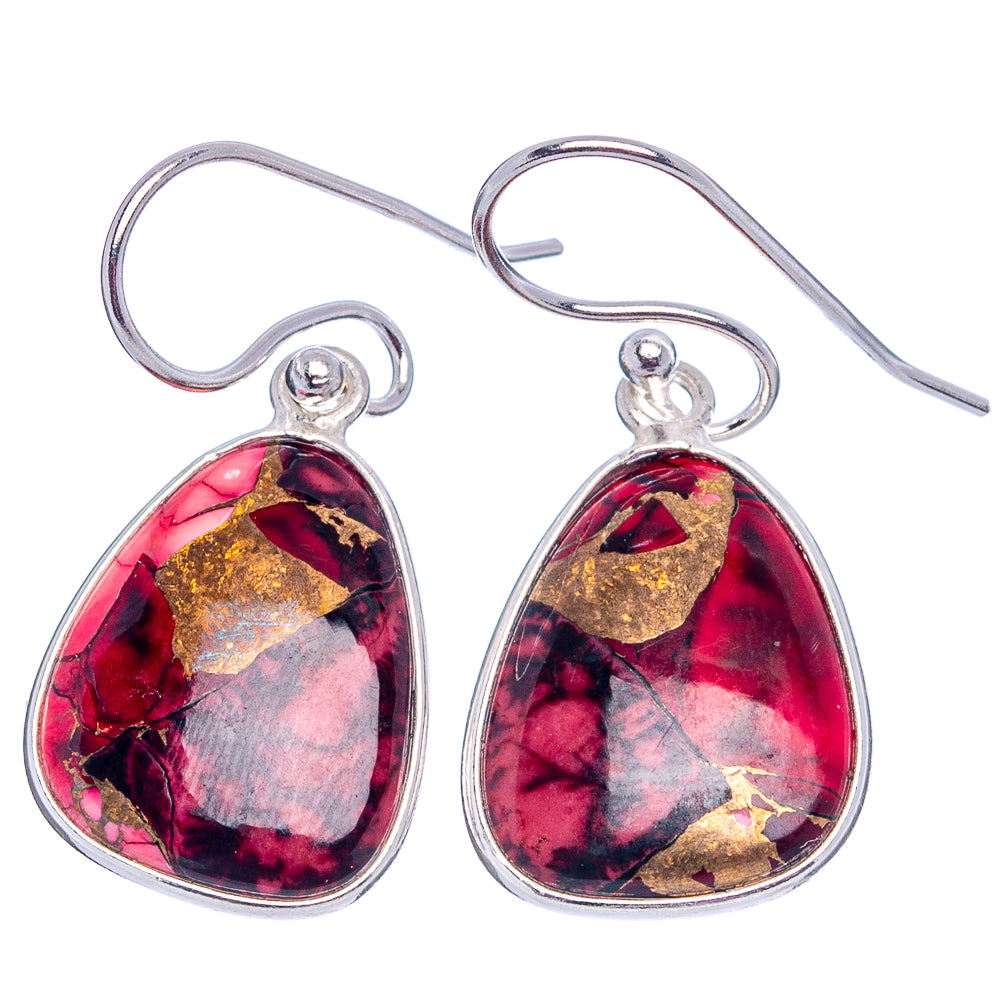 Red Dahlia Mohave Turquoise Earrings 1 1/4" (.925 Sterling Silver)