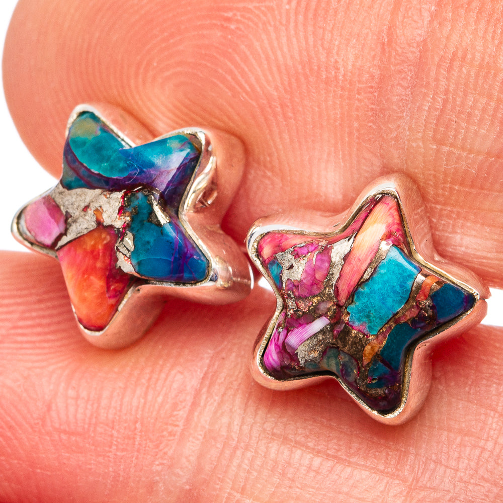 Pink Dahlia Mohave Turquoise Star Earrings 3/8" (.925 Sterling Silver)