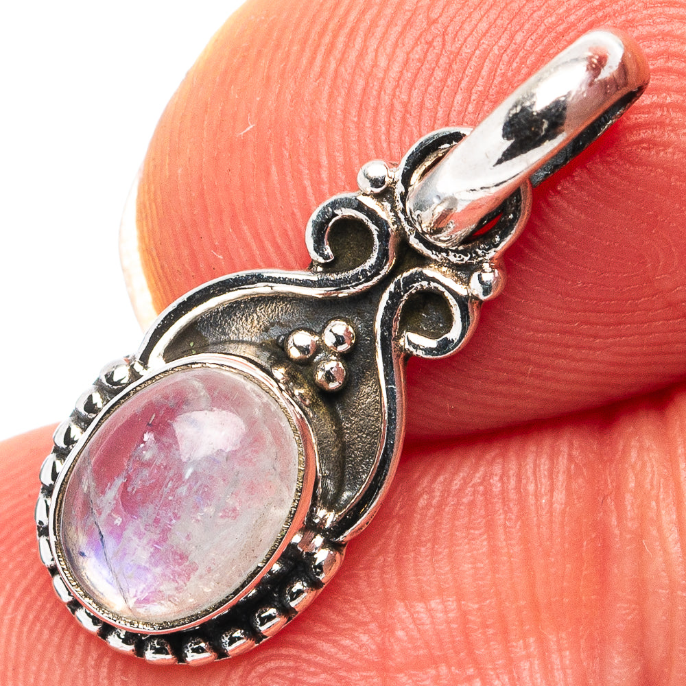 Rainbow Moonstone Dainty Pendant 7/8" (.925 Sterling Silver)