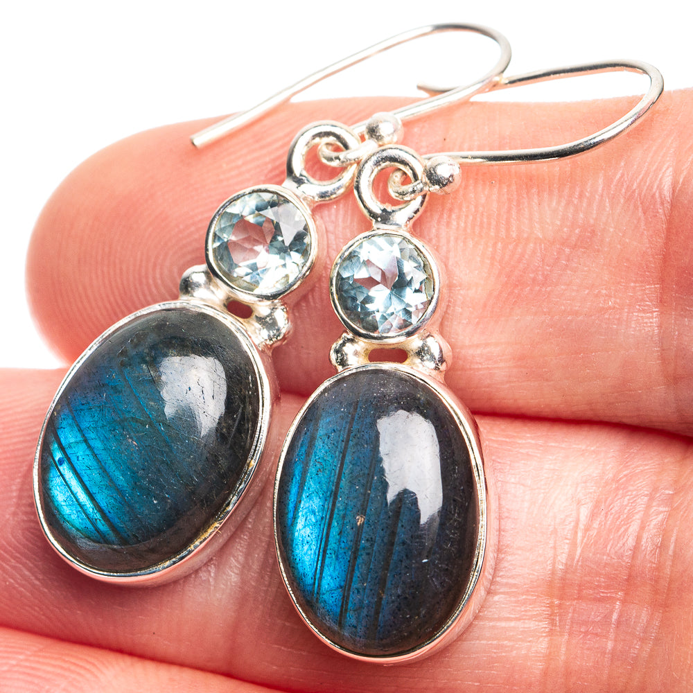 Labradorite, Blue Topaz Earrings 1 1/2" (925 Sterling Silver) E432741