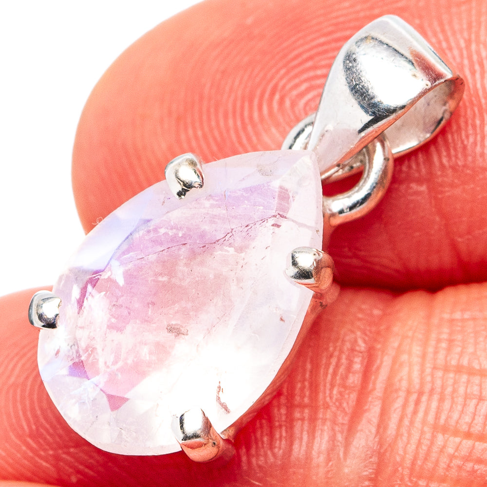Faceted Rainbow Moonstone Dainty Pendant 7/8" (.925 Sterling Silver)