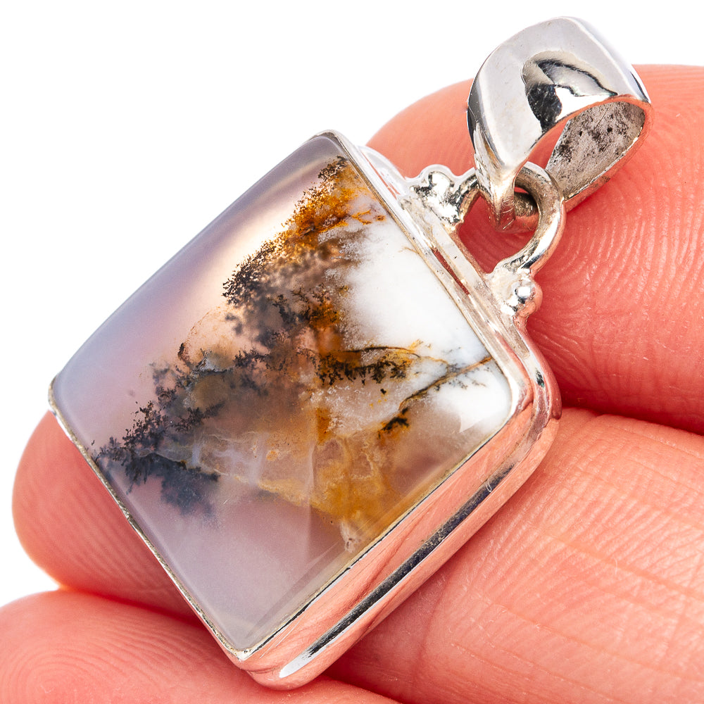 Scenic Dendritic Agate Pendant 1 1/8" (.925 Sterling Silver)