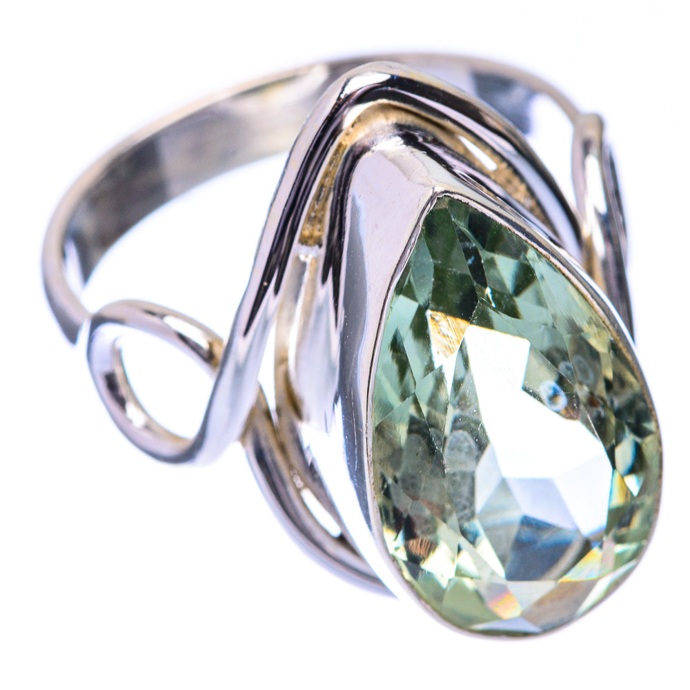 Faceted Green Amethyst Ring Size 7.75 (925 Sterling Silver) R141481