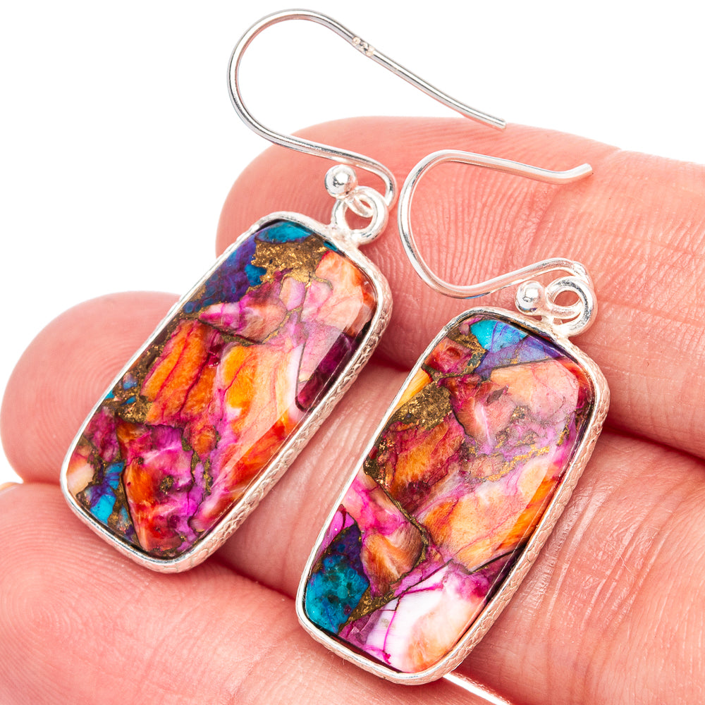 Kingman Pink Dahlia Turquoise Earrings 1 1/2" (925 Sterling Silver) E1262