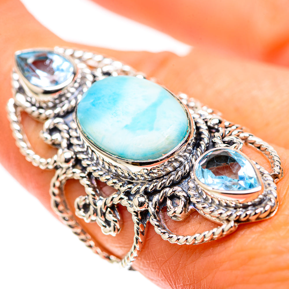 Signature Large Larimar, Blue Topaz Ring Size 8 (925 Sterling Silver) RING138311