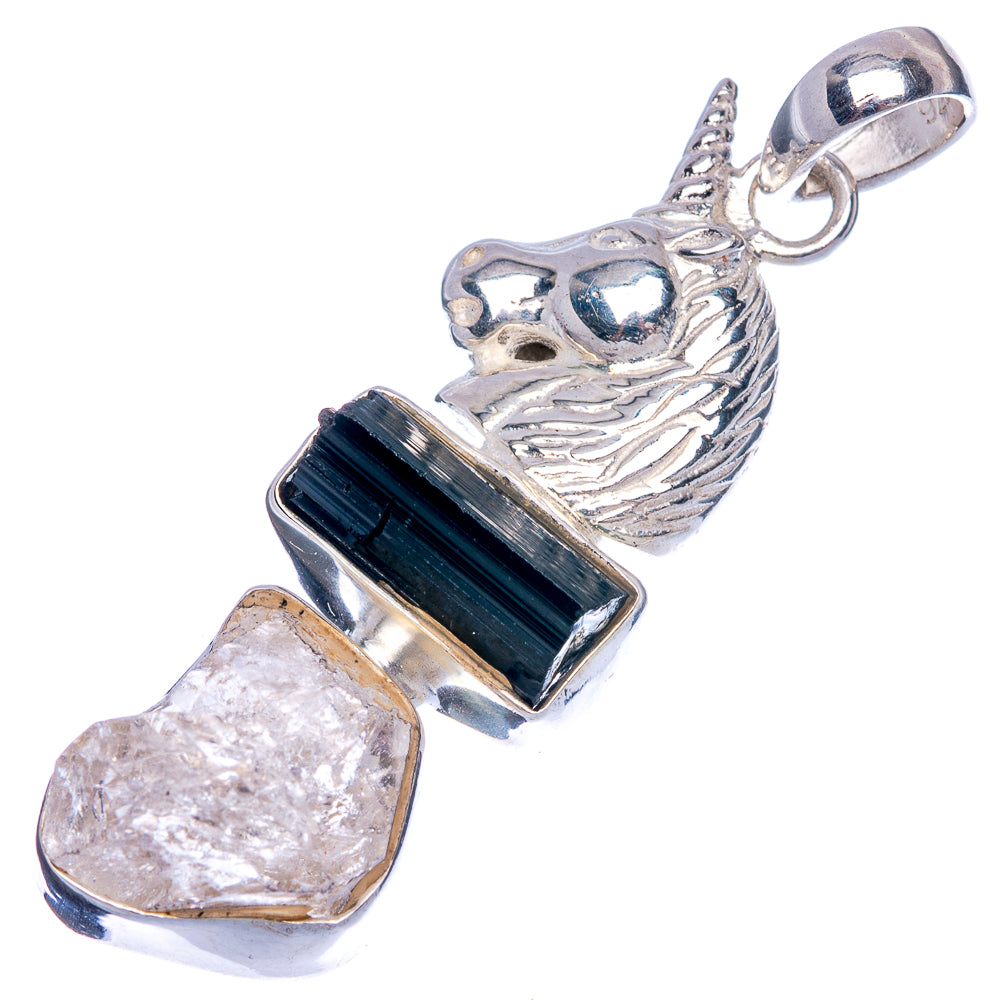 Herkimer Diamond, Black Onyx Unicorn Pendant 1 7/8" (925 Sterling Silver) P40175