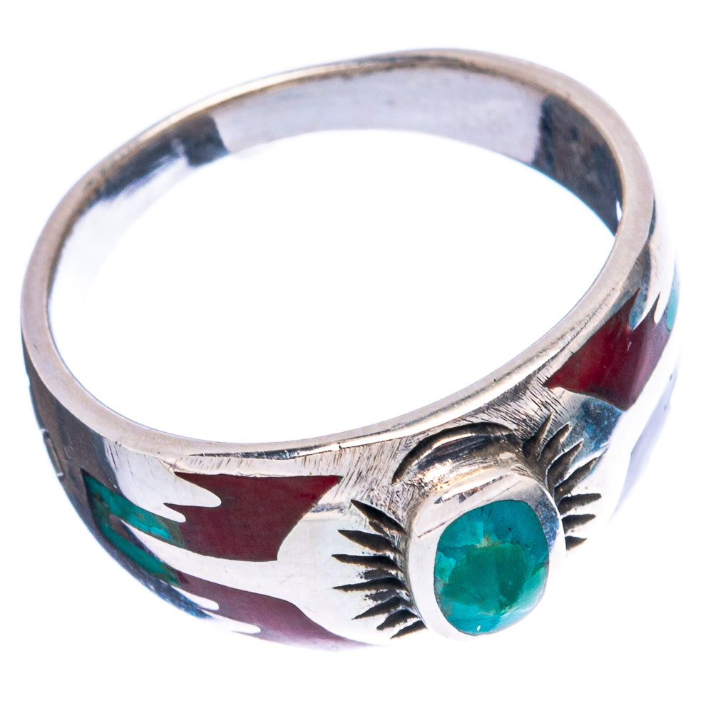Rare Arizona Turquoise Coral Inlay Ring Size 6.75 (925 Sterling Silver) R5000