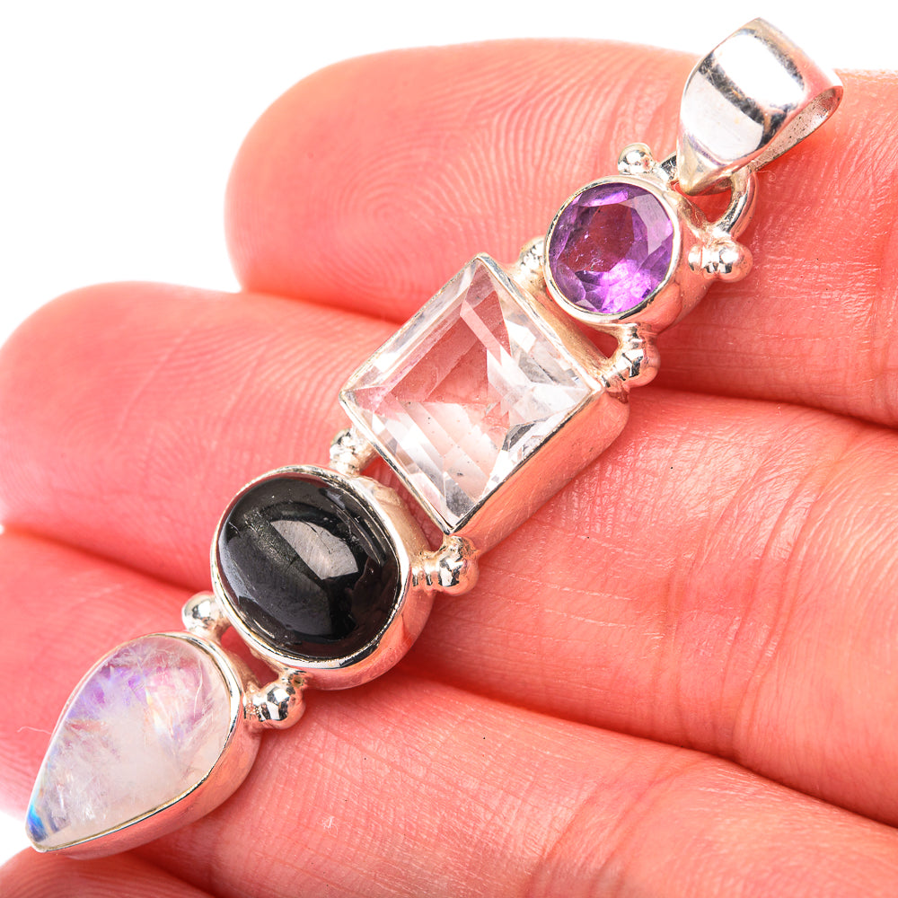 White Quartz, Star Diopside, Rainbow Moonstone, Amethyst Pendant 2" (925 Sterling Silver) PD38573