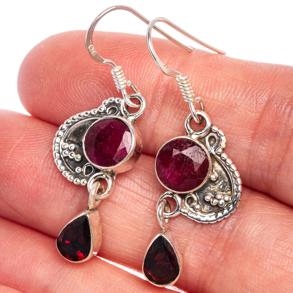 Glass Filled Ruby, Garnet Earrings 1 1/2" (925 Sterling Silver) E433529