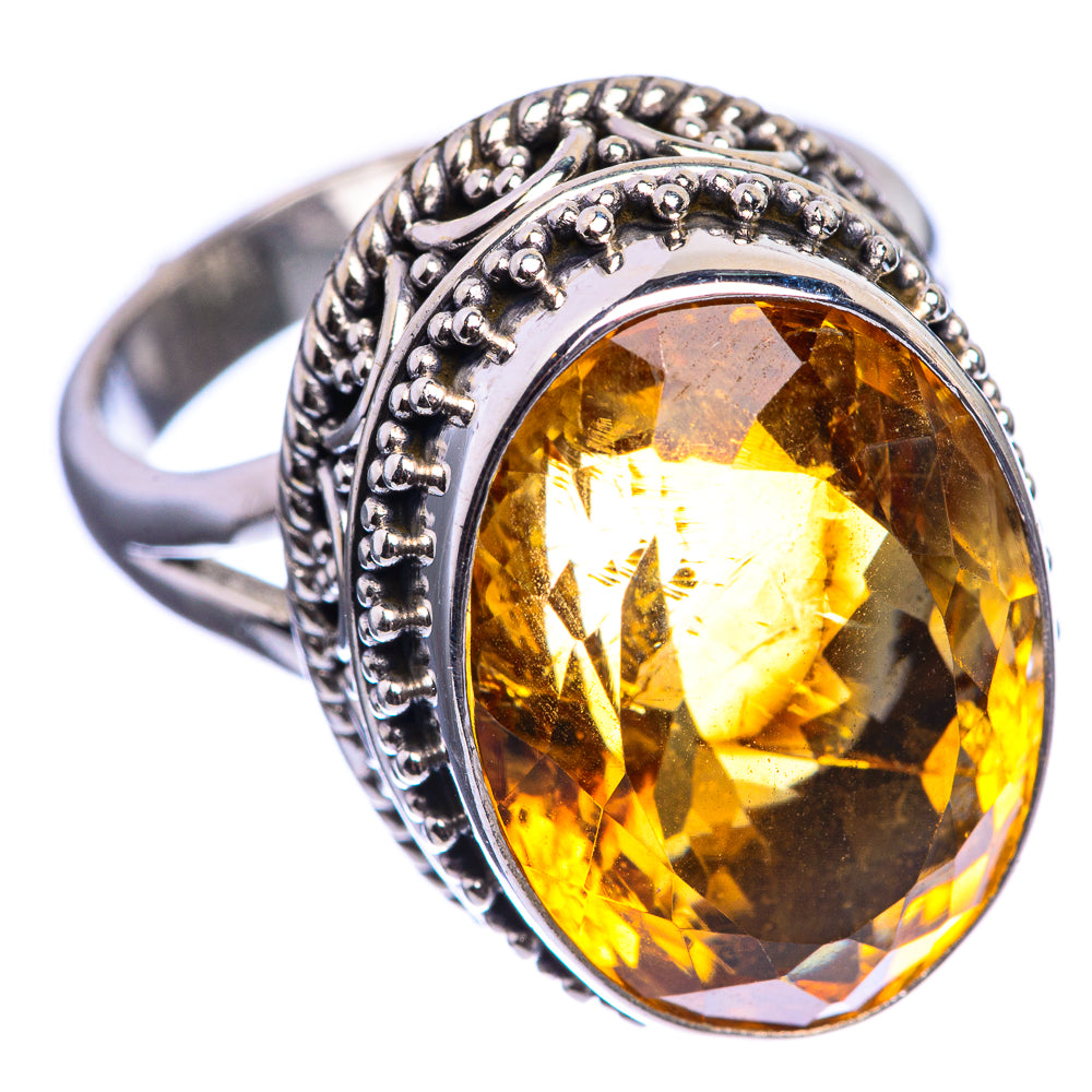 Faceted Citrine 925 Sterling Silver Ring Size 7