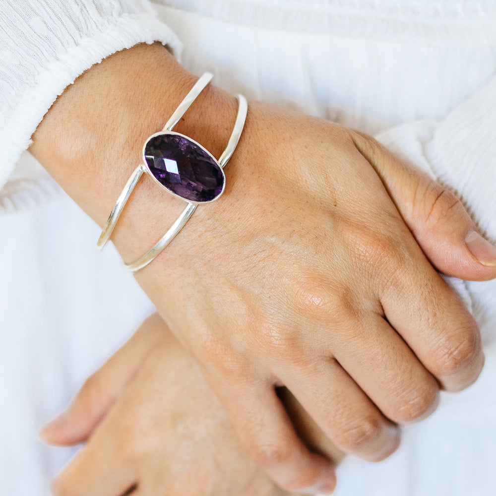 Amethyst Cuff Bracelet (925 Sterling Silver) BR90268