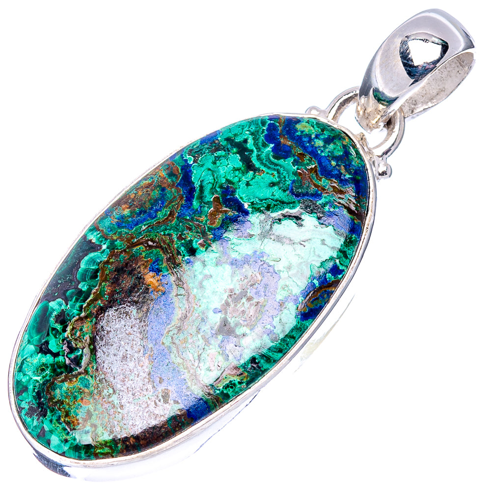 Azurite In Malachite Pendant 1 3/4" (.925 Sterling Silver)