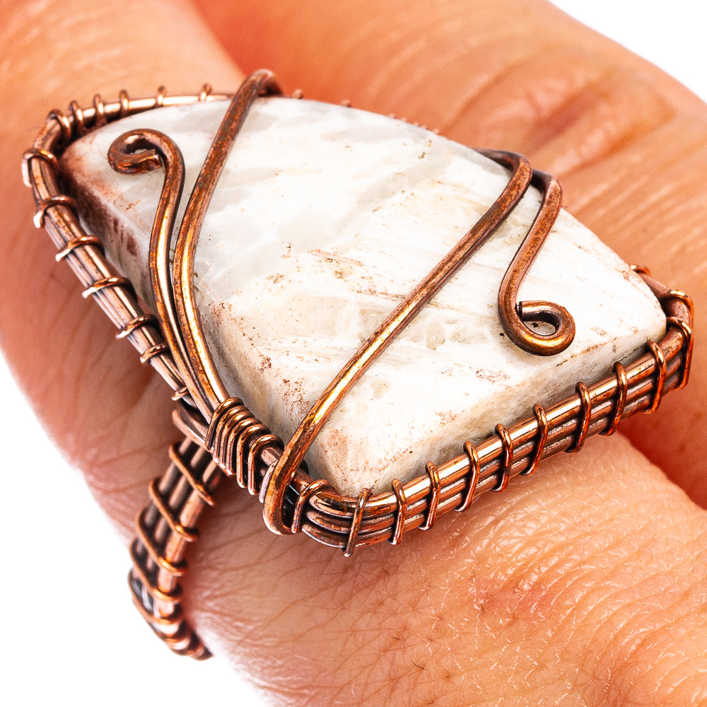 Turkish Tube Agate Wire Wrap Ring Size 8 (Oxidized Copper)
