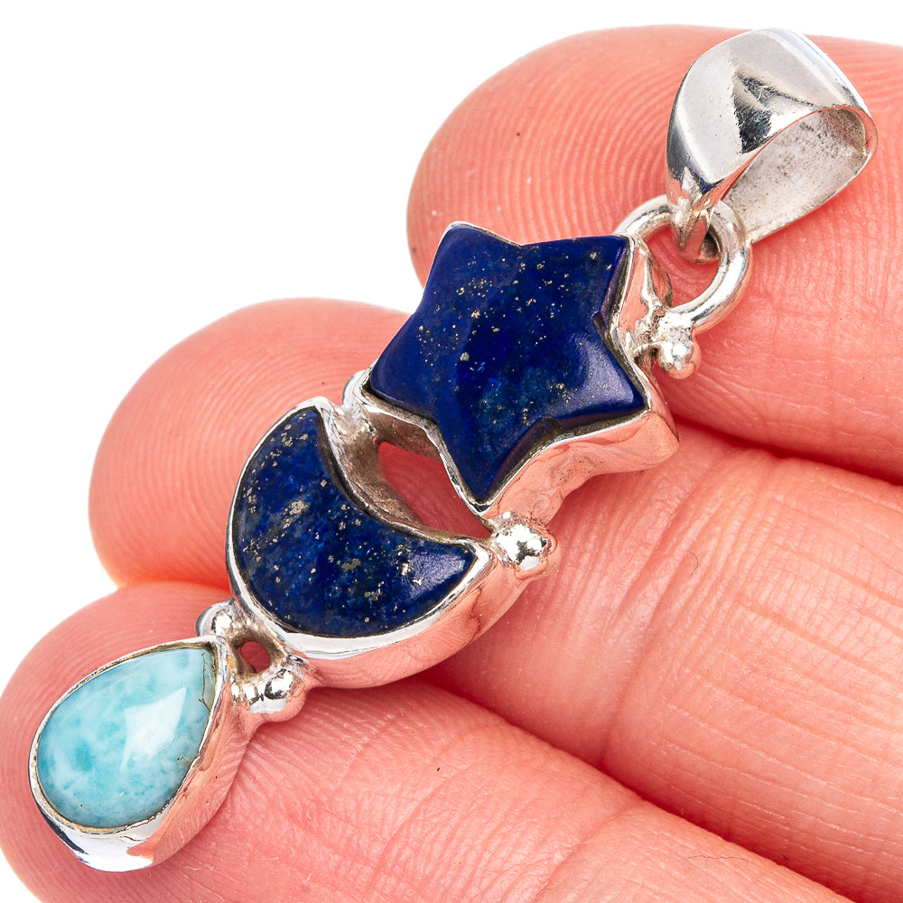 Lapis Lazuli Star, Larimar Pendant 1 1/2" (925 Sterling Silver) P40284