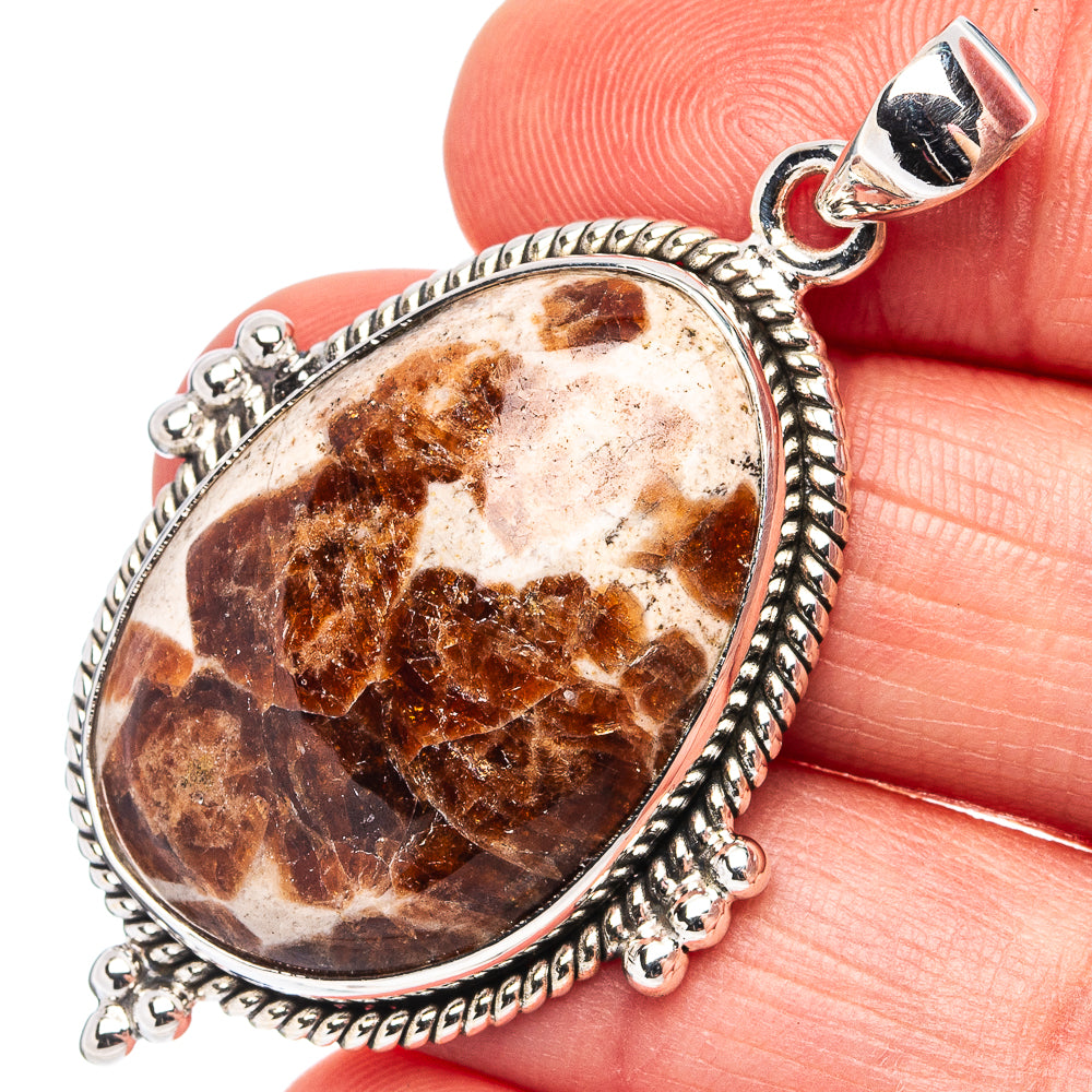 Premium Garnet In Limestone Pendant 1 7/8" (.925 Sterling Silver)