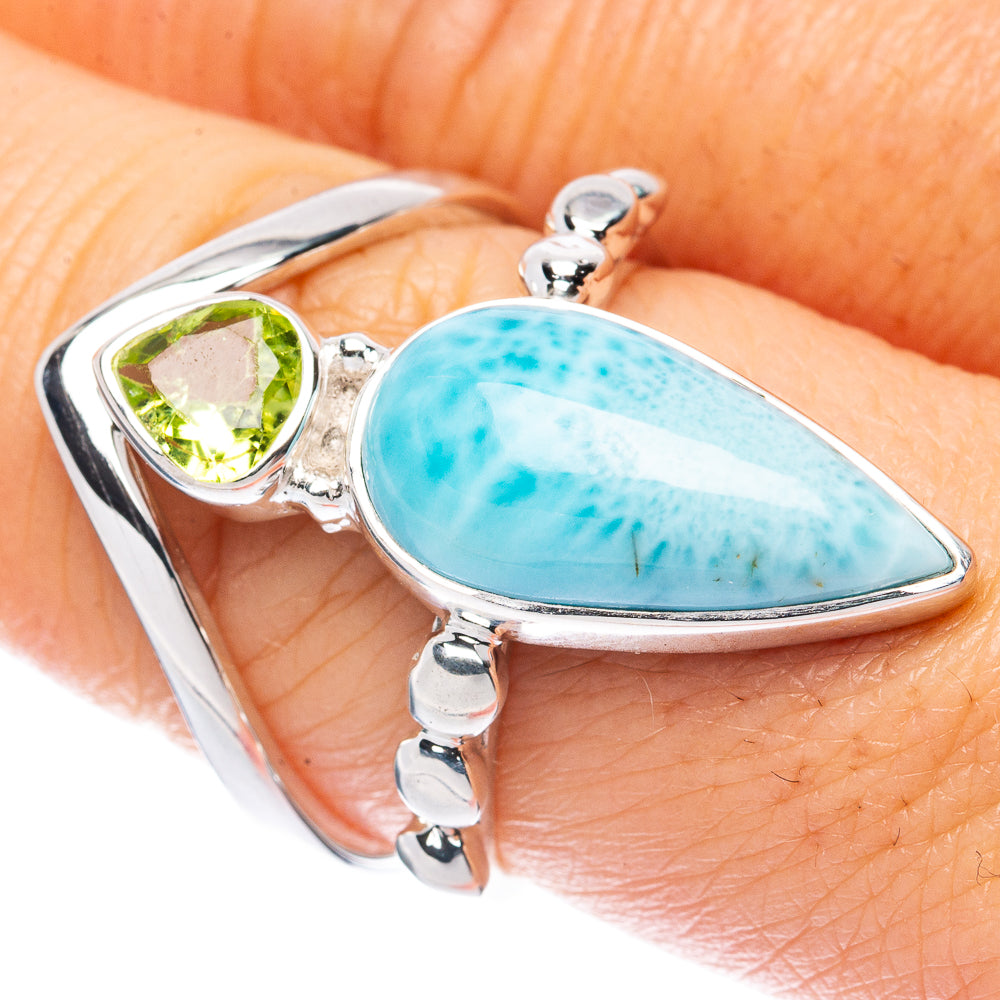 Premium Larimar, Peridot Ring Size 7.75 (925 Sterling Silver) R2635