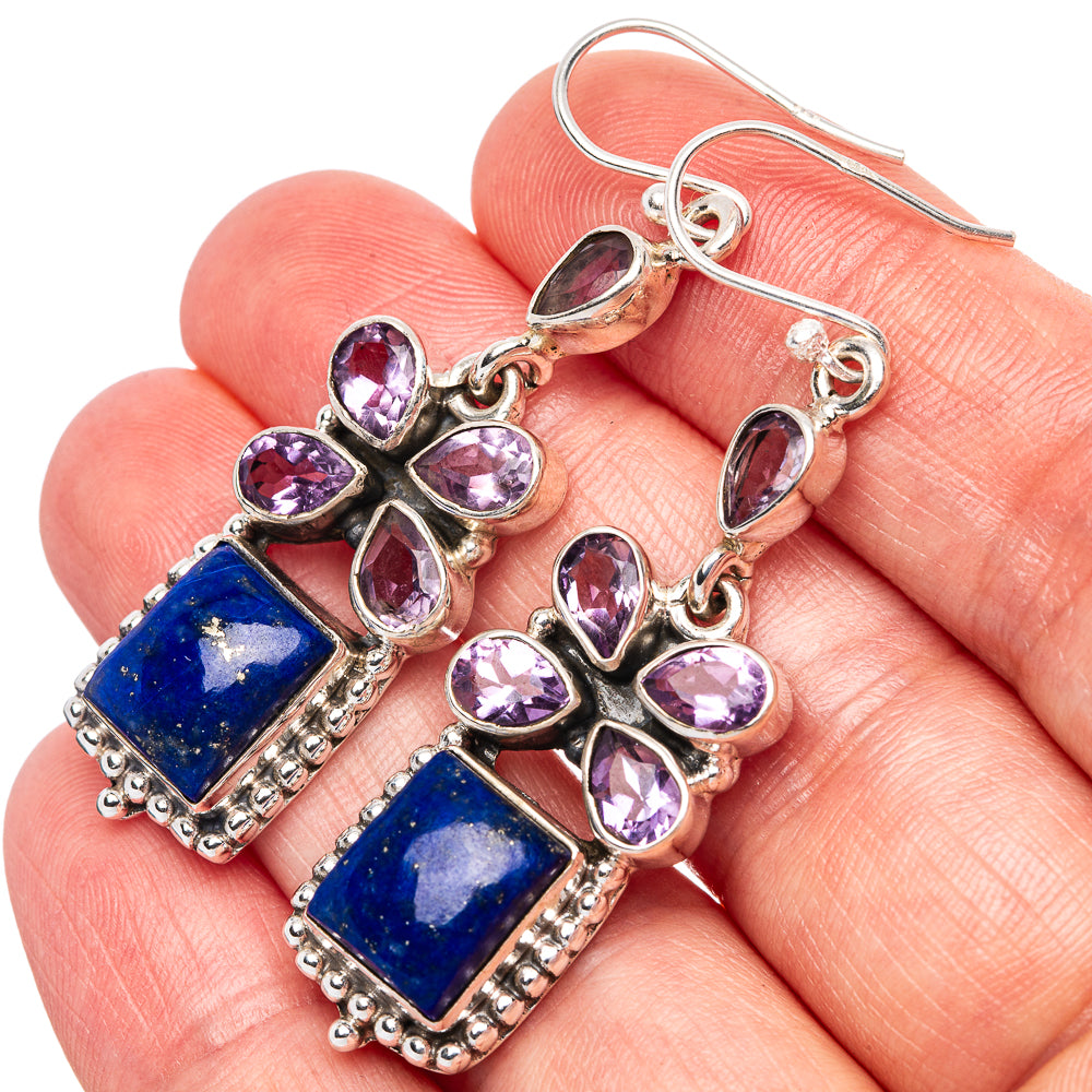 Premium Lapis Lazuli, Amethyst Earrings 2 1/8" (925 Sterling Silver) E1628